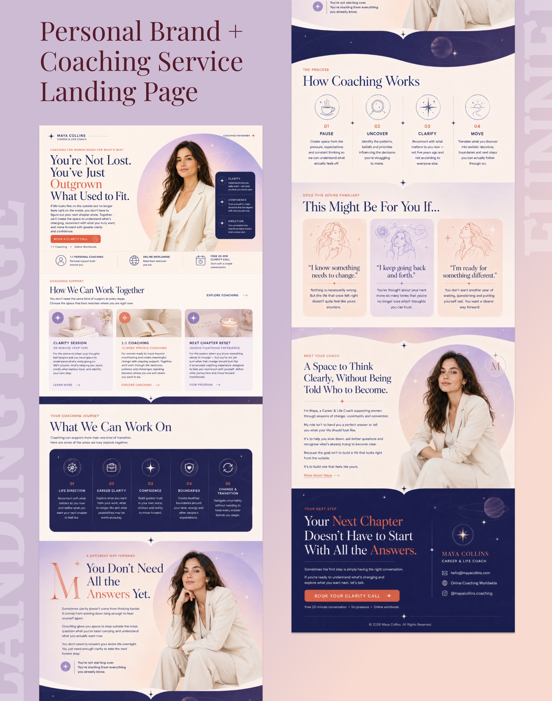 Complete Maya Collins coaching service landing page design
