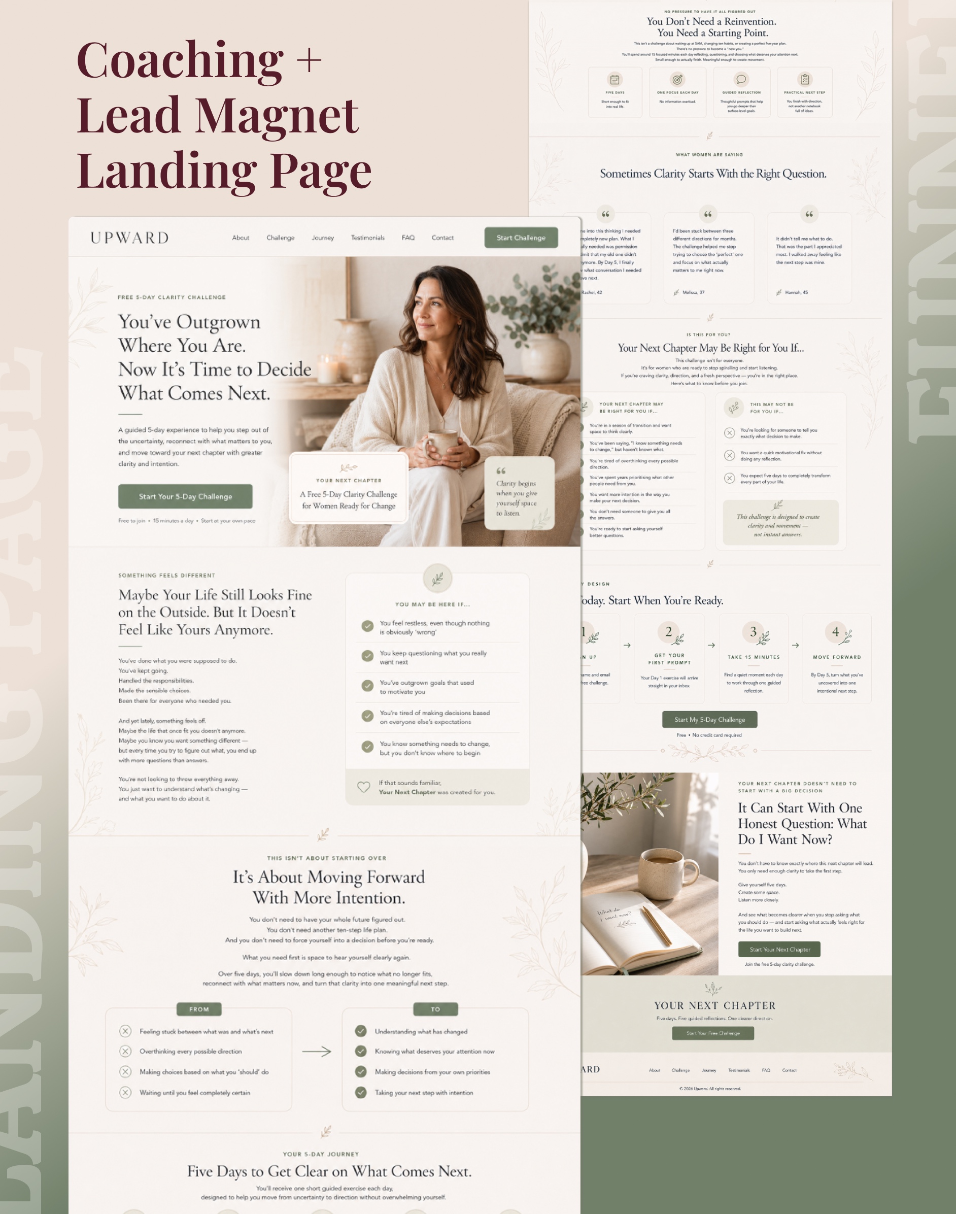 Complete Upward coaching and lead magnet landing page design