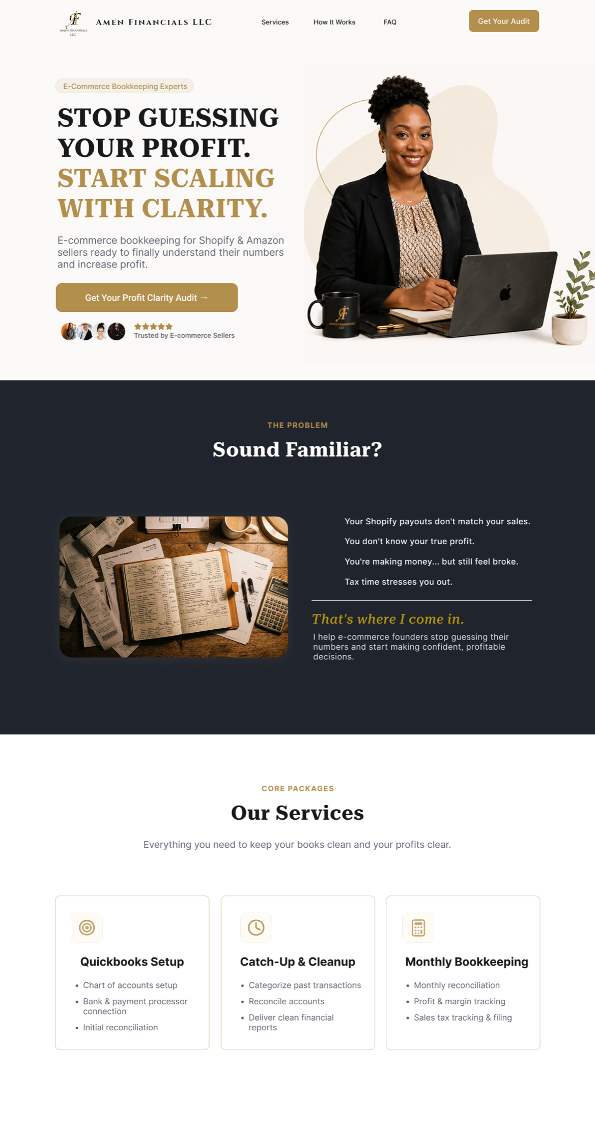 Amen Financials landing page redesign for Altina