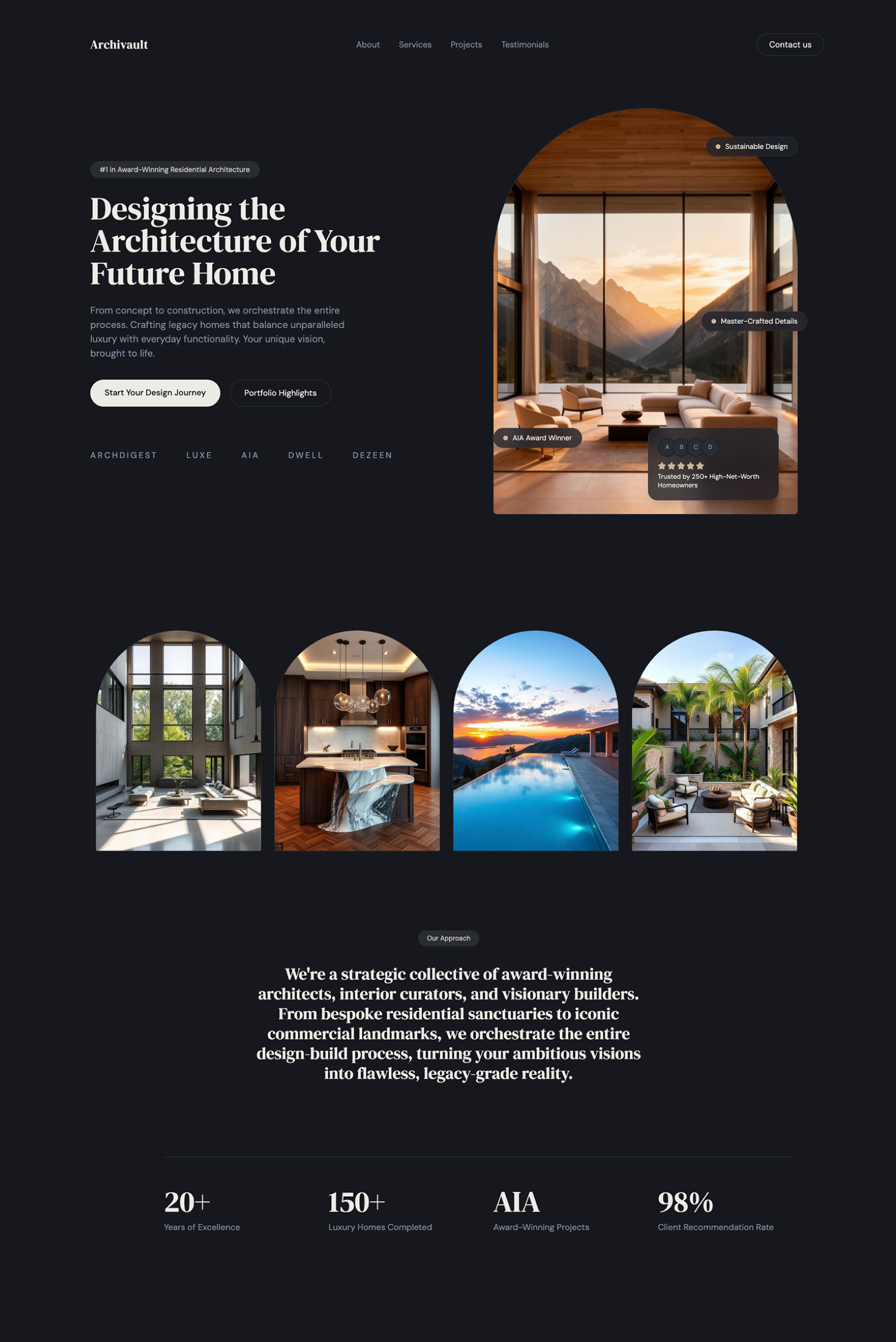 Archivault luxury architecture landing page design