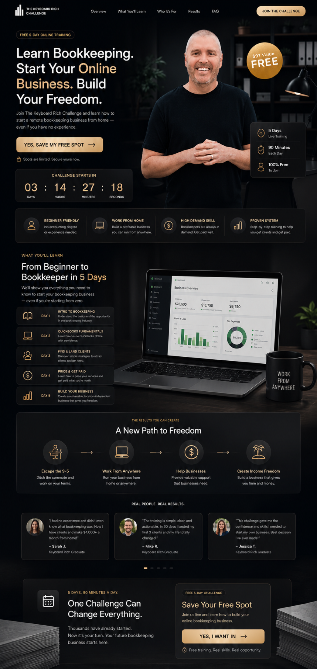 Bookkeeping challenge landing page design
