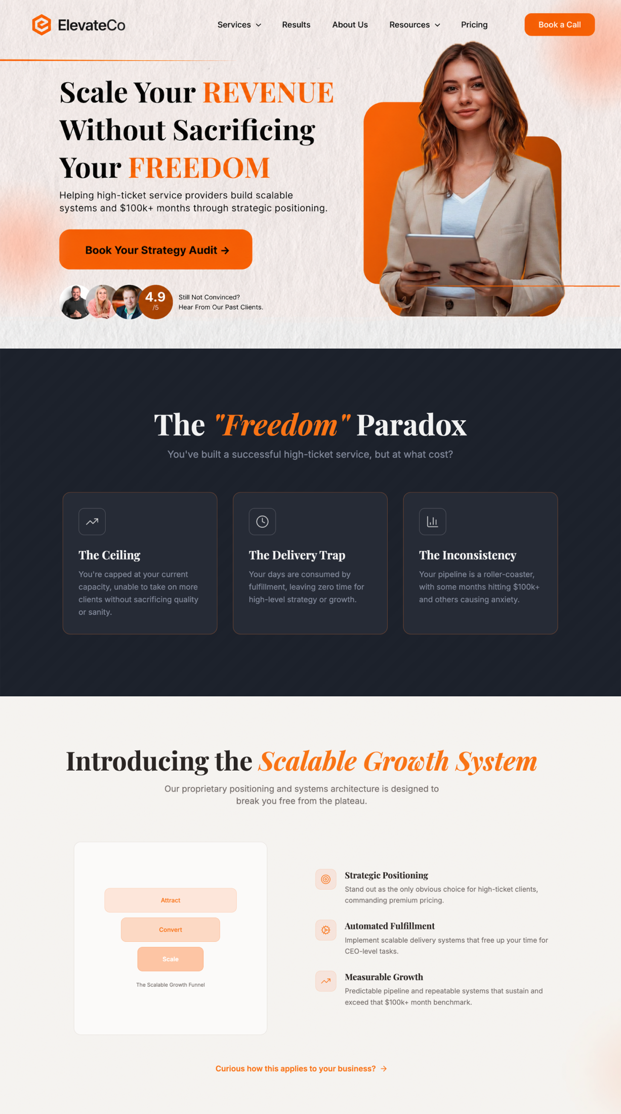 ElevateCo high-ticket service provider landing page design