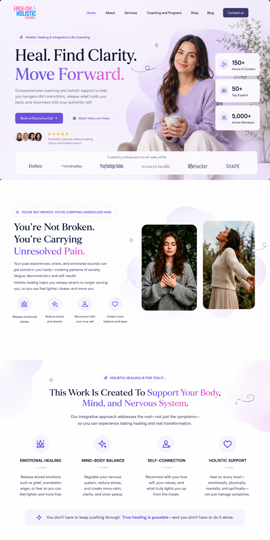Holistic healing and life coaching landing page design