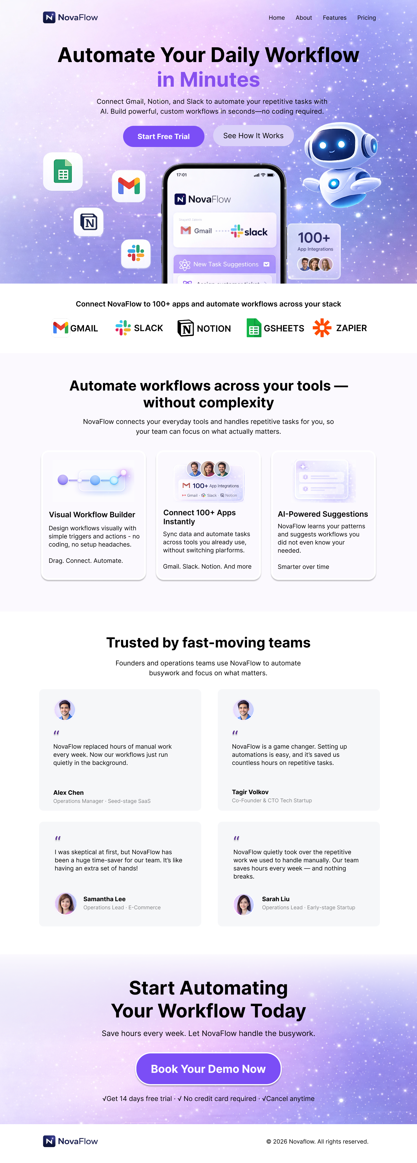 NovaFlow SaaS landing page design preview