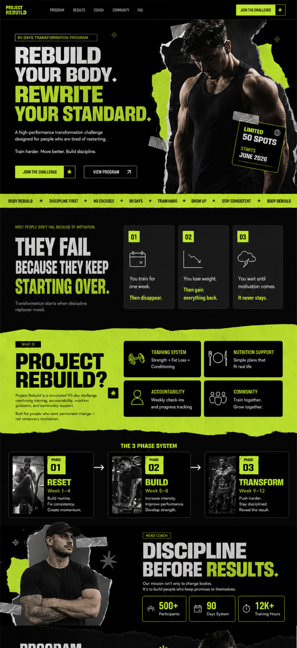 Project Rebuild fitness challenge landing page design